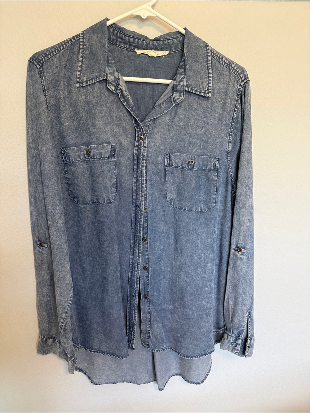 Washed Denim Button-Up Shirt - Blue